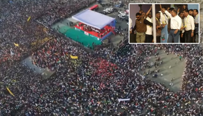 ময়মনসিংহে সমাবেশ মঞ্চে তারেক রহমান, নেতাকর্মীদের ঢল